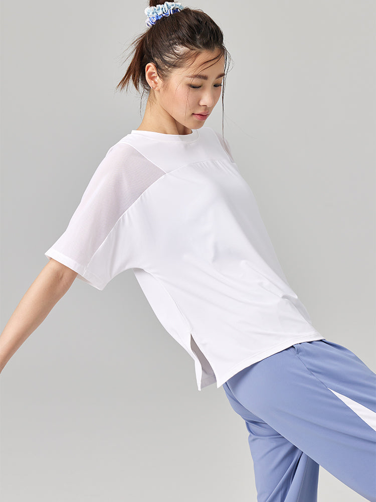 ゆったりメッシュ入り薄手Tシャツ - SLOLI