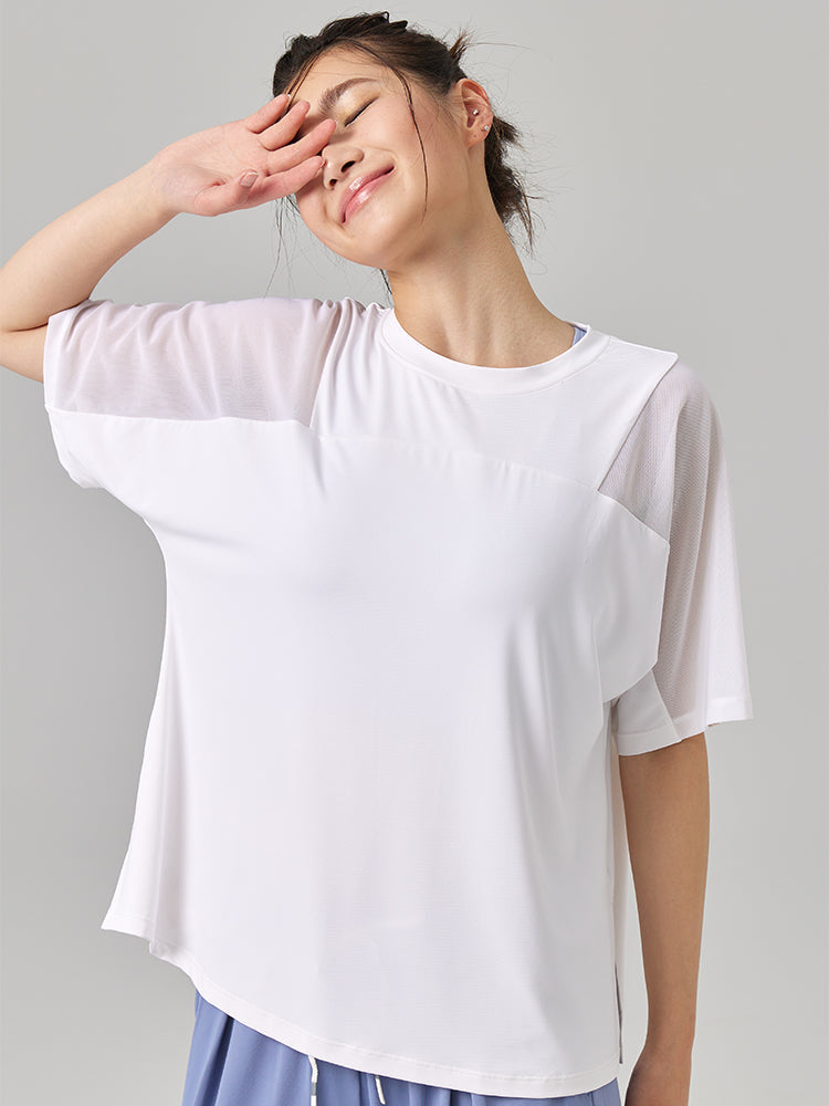ゆったりメッシュ入り薄手Tシャツ - SLOLI