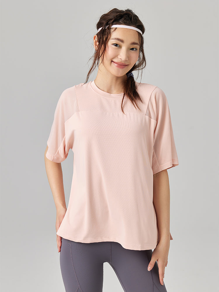 ゆったりメッシュ入り薄手Tシャツ - SLOLI