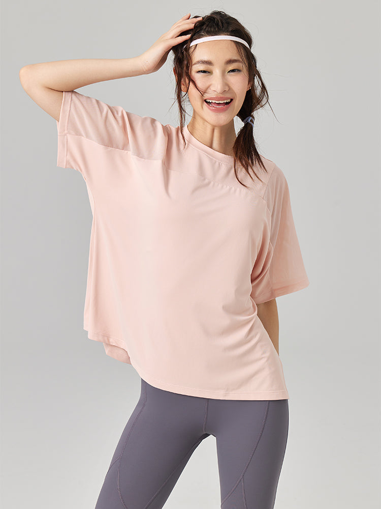 ゆったりメッシュ入り薄手Tシャツ - SLOLI