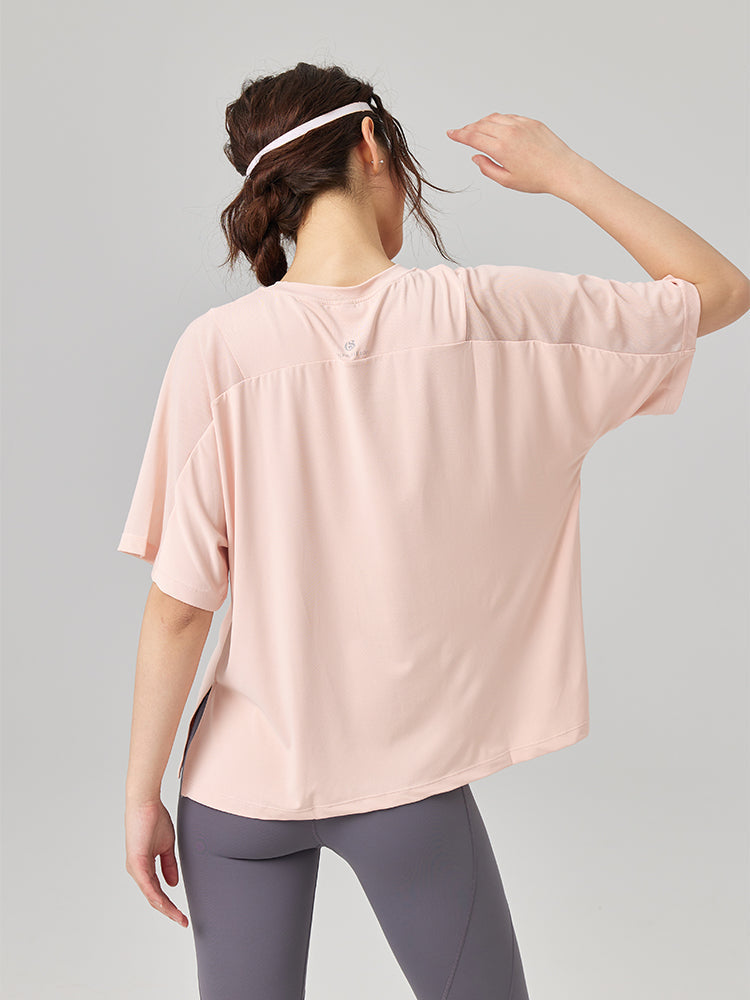 ゆったりメッシュ入り薄手Tシャツ - SLOLI
