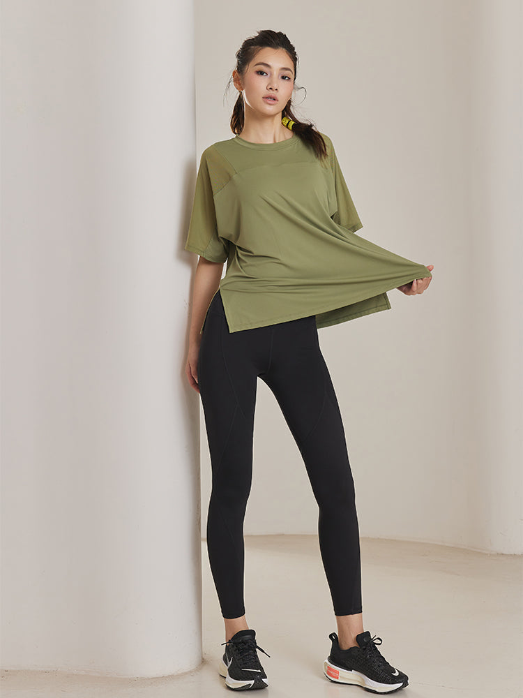 ゆったりメッシュ入り薄手Tシャツ - SLOLI