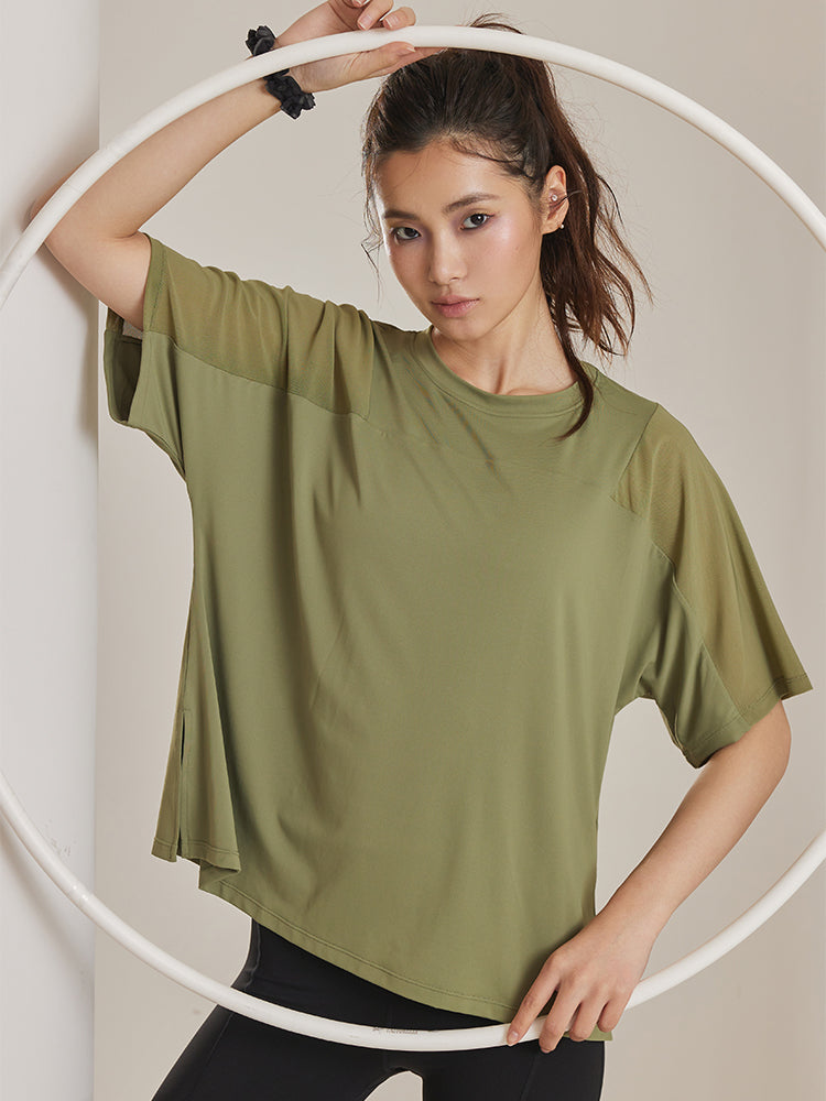ゆったりメッシュ入り薄手Tシャツ - SLOLI