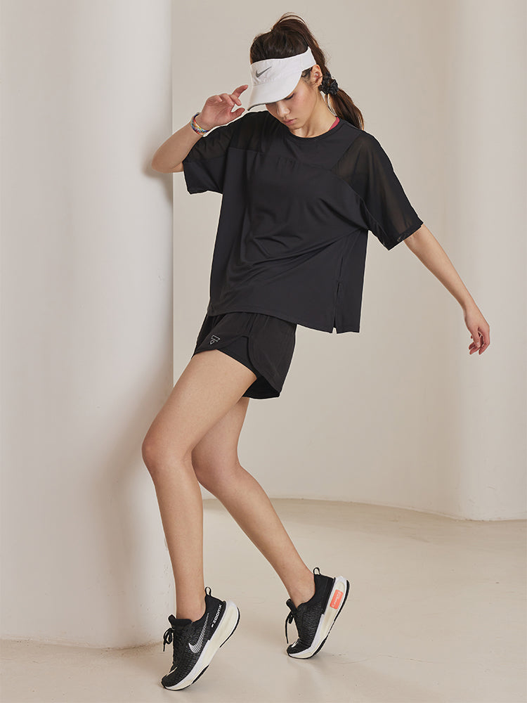 ゆったりメッシュ入り薄手Tシャツ - SLOLI