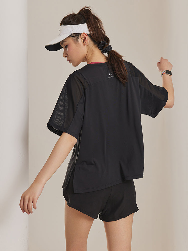 ゆったりメッシュ入り薄手Tシャツ - SLOLI