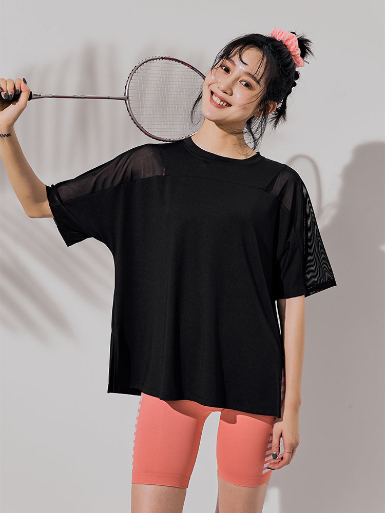 ゆったりメッシュ入り薄手Tシャツ - SLOLI