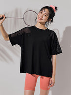 ゆったりメッシュ入り薄手Tシャツ - SLOLI
