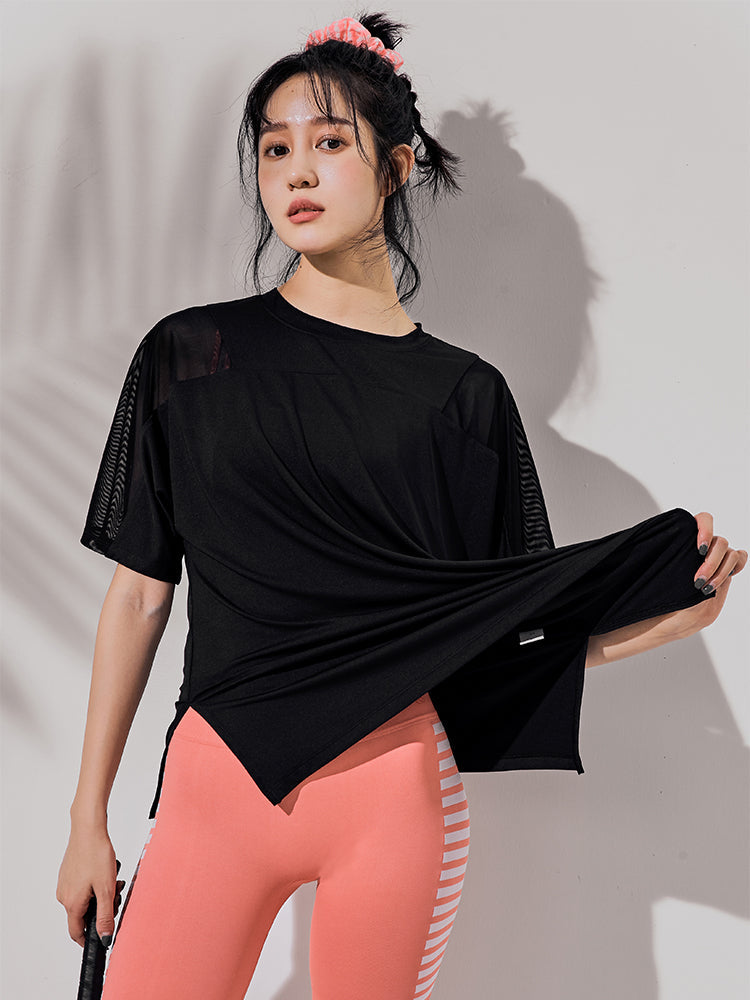 ゆったりメッシュ入り薄手Tシャツ - SLOLI