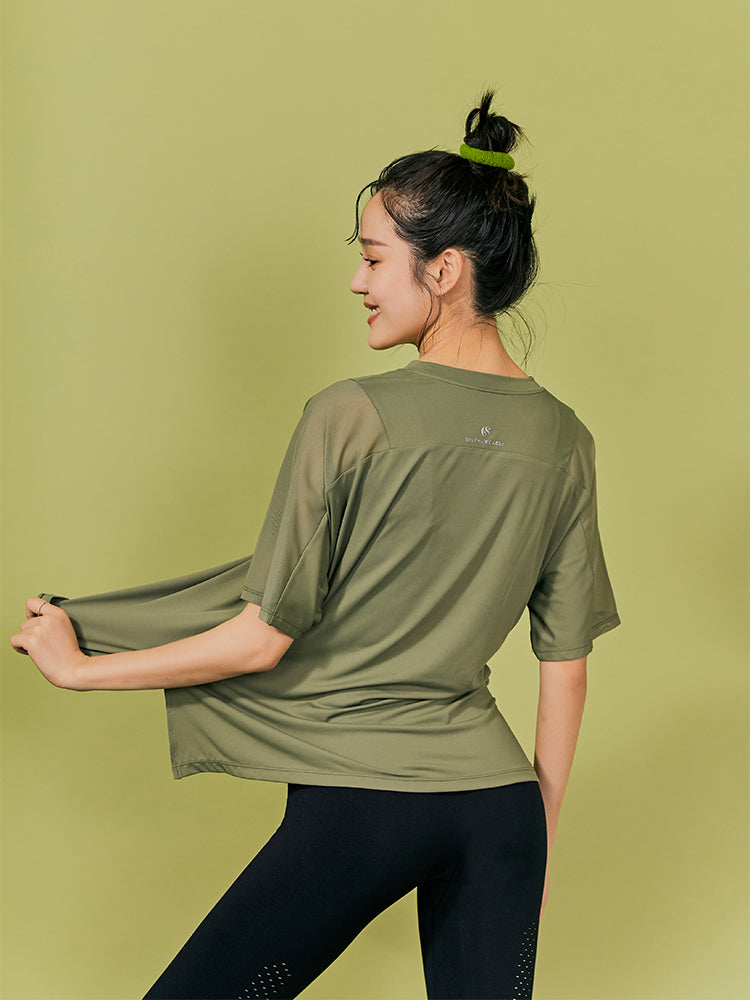 ゆったりメッシュ入り薄手Tシャツ - SLOLI